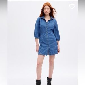 Gap Women’s Puff Sleeve Denim Mini Shirt Dress